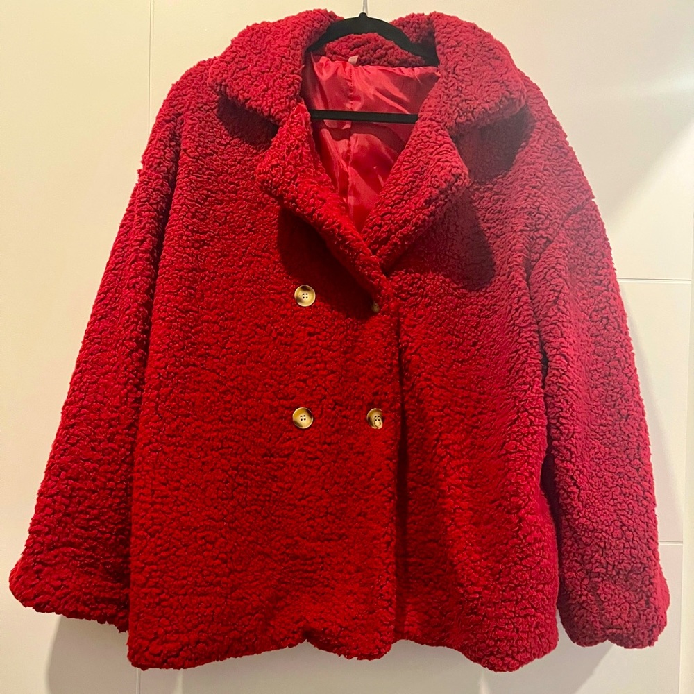 SHEIN Teddy Jacket - Red - Size 0x